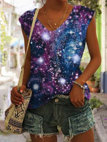🔥Buy 3 Get 10% Off🔥Women's Starry Night Purple Midnight Galaxy Universe Print Tank Top