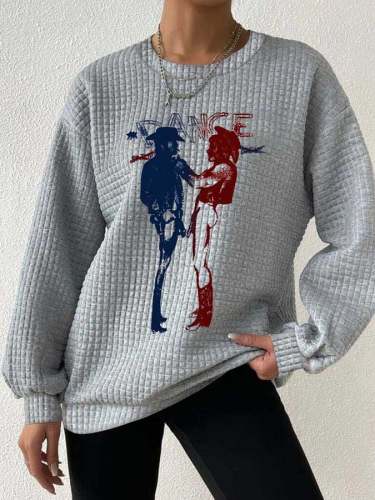 🔥Buy 2 Get 5% Off🔥Punk Retro Two Cowboys Print Drop Shoulder Check Sweatshirt