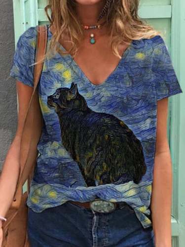 🔥Buy 3 Get 10% Off🔥Women's World Famous Painter Cat Loose Casual T-Shirt