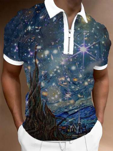 🔥Buy 3 Get 10% Off🔥Men's Art Star Casual Zipper Short Sleeve Polo T-shirt