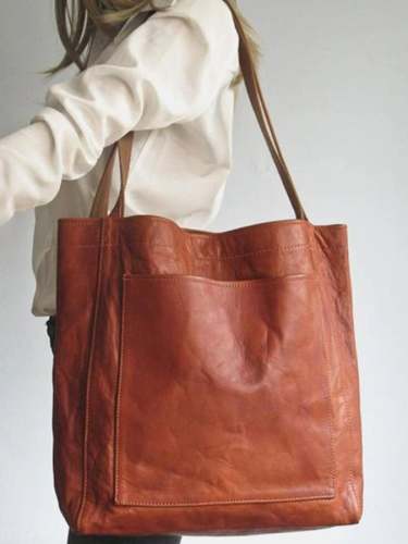 🔥Buy 3 Get 10% Off🔥Solid Color Leather Vintage Tote Bag