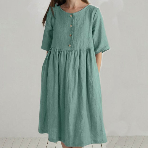 Cotton and linen loose pocket dress