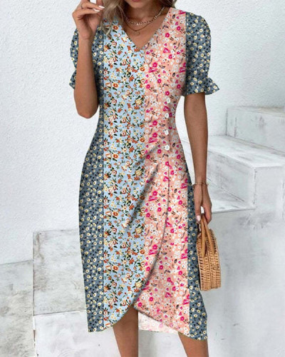 Vacation Casual V-neck Floral Print Dress