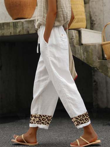 Women's Elegant Leopard Stitching Casual Pants