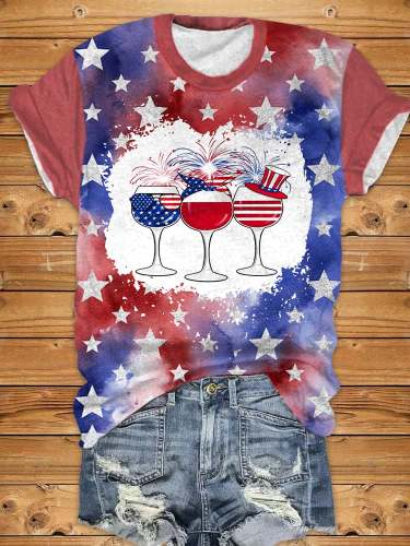 Women'S Star Wine Glass Print Short Sleeve T-Shirt