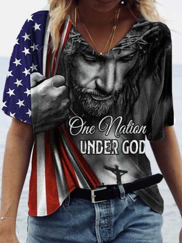 Women's Jesus Faith Print V-Neck T-Shirt