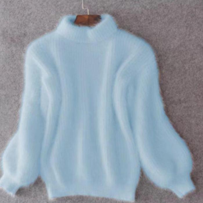 Women's Mock Neck Solid Loose Outerwear Lantern Long Sleeve Sweater