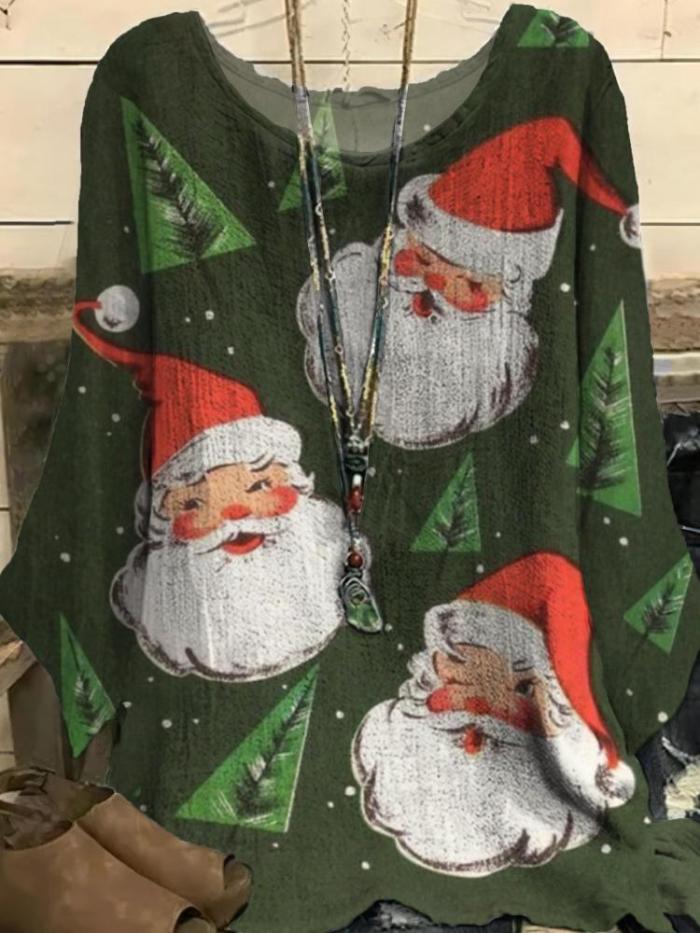 Women's Santa Claus Printed Round Neck Half Sleeve T-Shirt