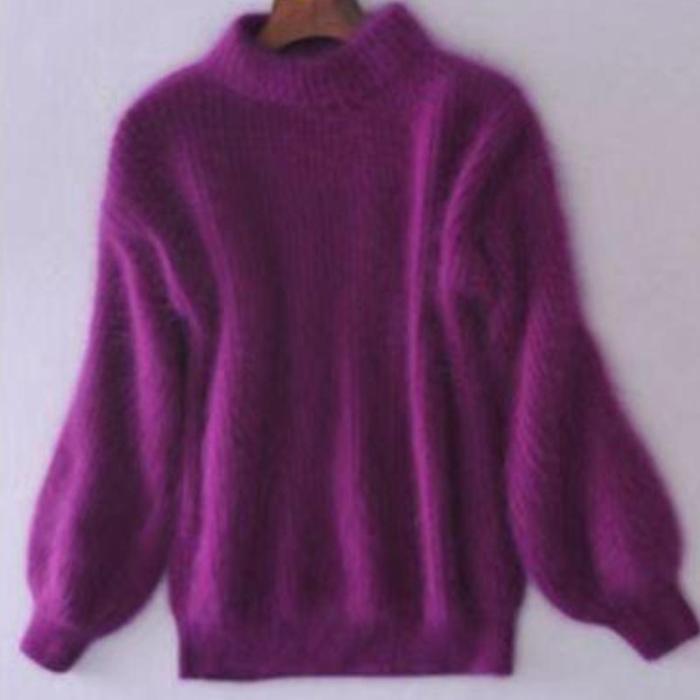 Women's Mock Neck Solid Loose Outerwear Lantern Long Sleeve Sweater