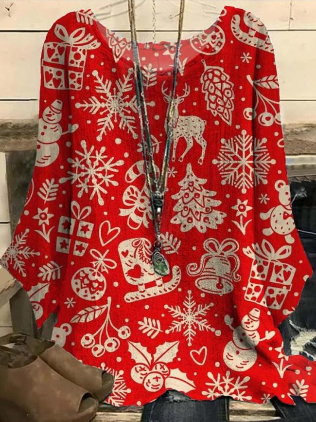 Women's Christmas Tree Gift Snowflake Elk Printed Half Sleeve T-Shirt