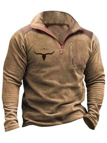Men's Vintage Western Print Zipper Casual Sweatshirt