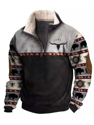 Men's Vintage Western Casual Zip Up Sweatshirt