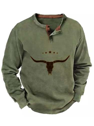 Men's Retro Western Style Casual Button Long Sleeve T-Shirt