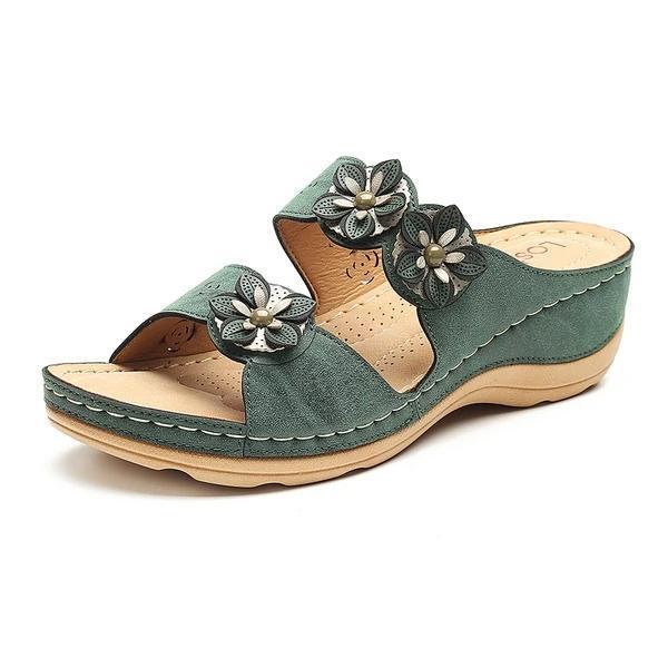 Flowers Slip On Soft Casual Wedge Sandals