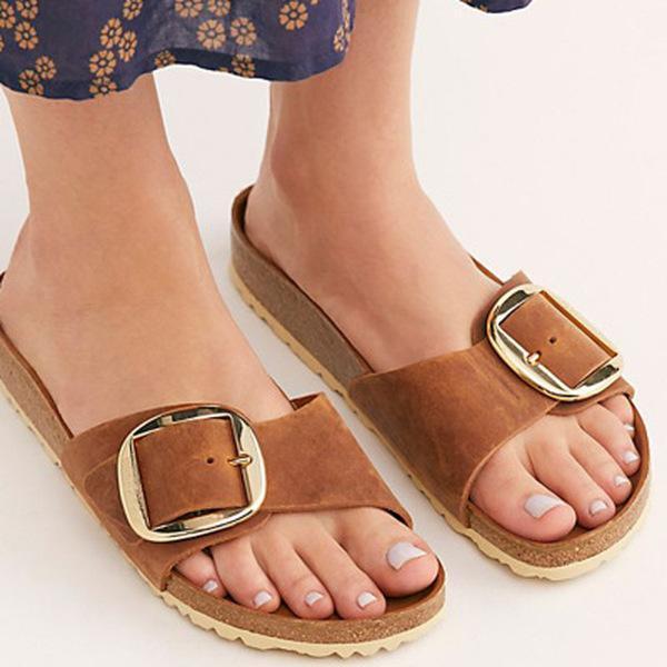 Summer Buckle Artificial Leather Slippers
