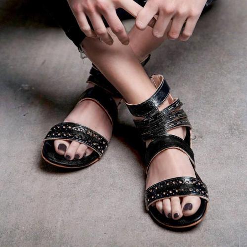 Women'S Vintage Artificial Leather Adjustable Buckle Sandals