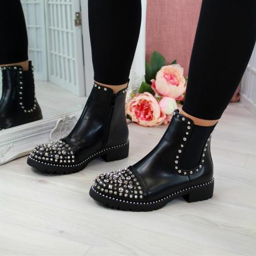 Black Silver Studs Chelsea Ankle Boots