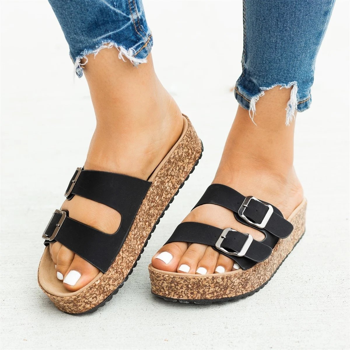 strappy buckle platform sandals