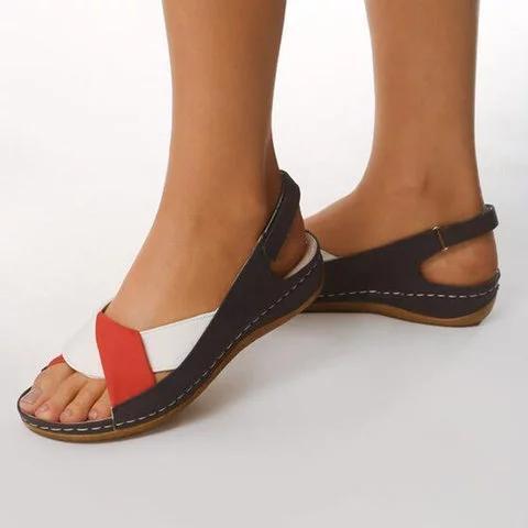 Peep Toe Women Flat Heel Magic Tape Summer Sandals