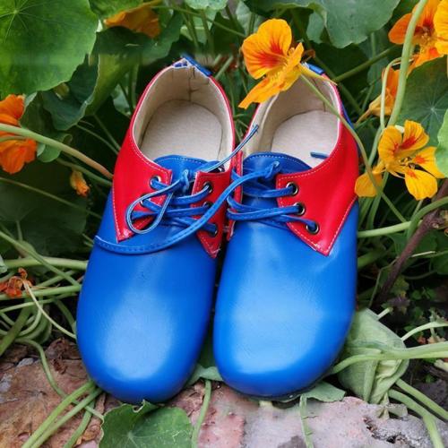 UNISEX BLOCK COLOR SUMMER LOW HEEL PU FLATS LACE UP COMFY SHOES