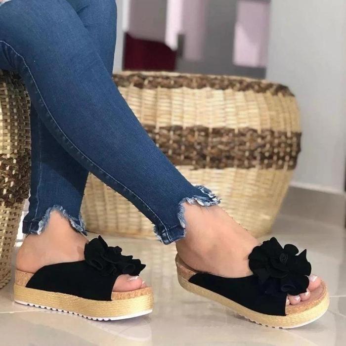 Flower Espadrille Sandals Slip-On Peep Toe Women Platforms