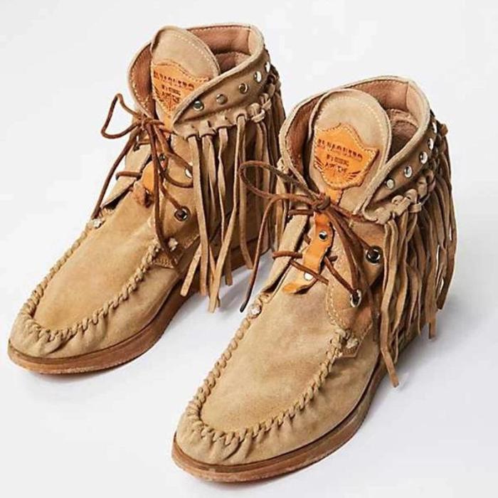 Women's European And American Fashion Solid Color Tassel Ankle Boots