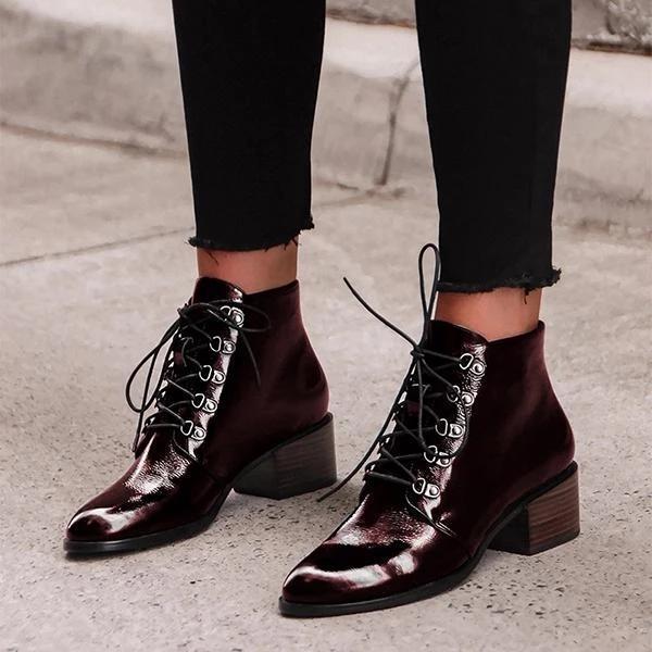 Lady Stylish Lace-Up Heels Ankle Boots