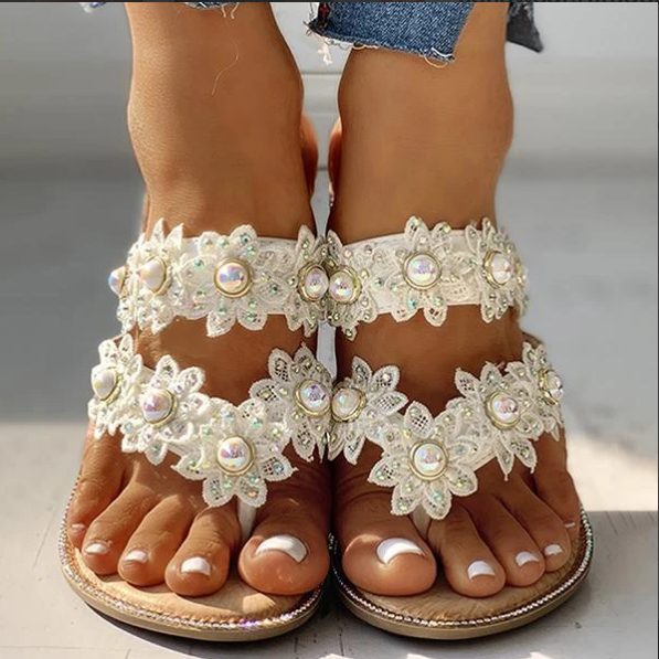 2020 New And Fashional Woman Sofiawears Studded Toe Post Flat Slipper Sandals