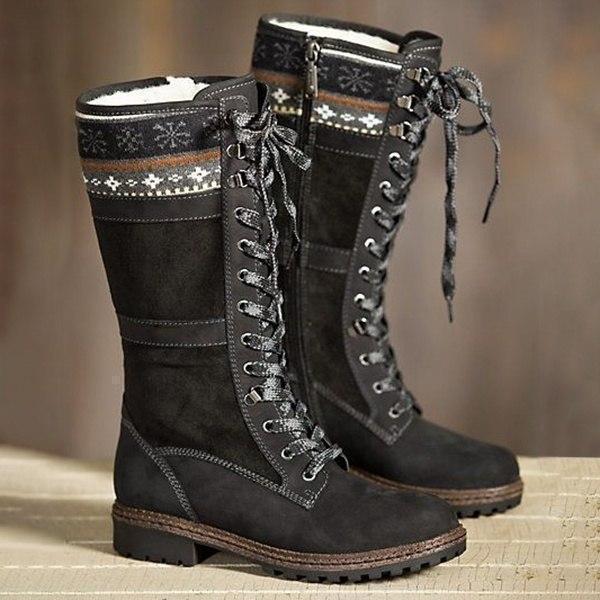 Women Sexy Lace Up Low Heel Warm Boots