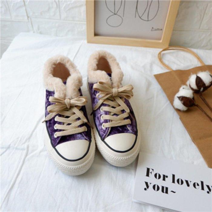 Womens Flat Canvas Snow Sneakers