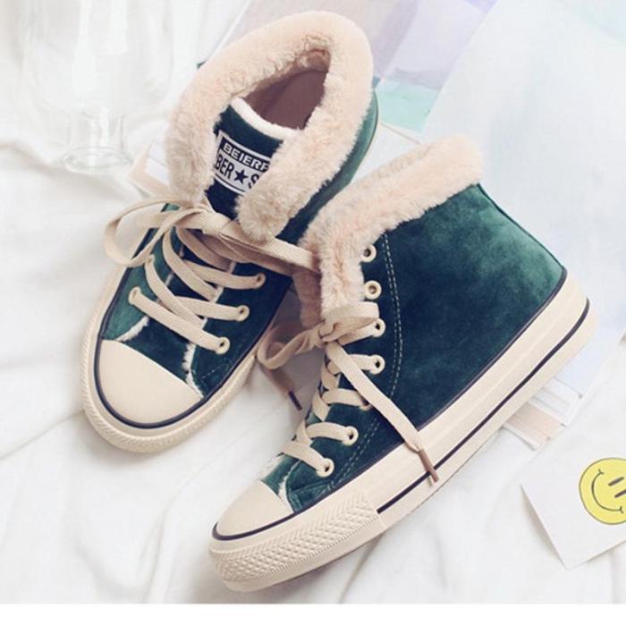 Womens Flat Canvas Snow Sneakers