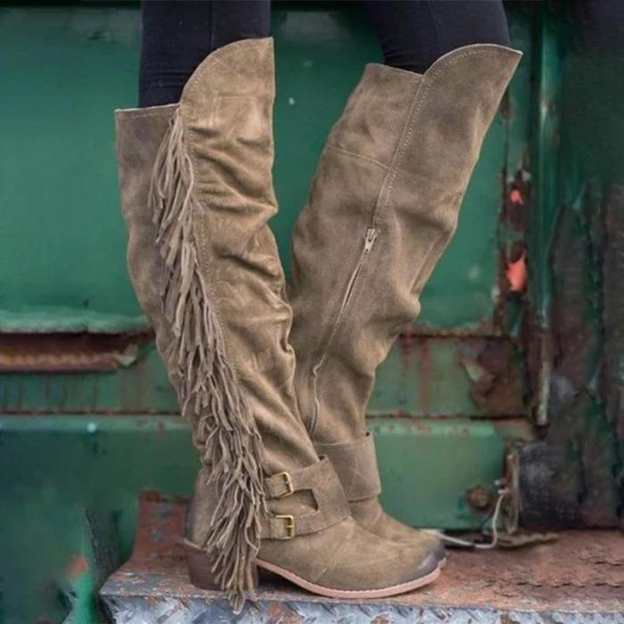 Low Heel Suede Winter Tassel Boots