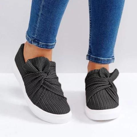 Large Size Women Knitted Twist Pink Slip On Sneakers