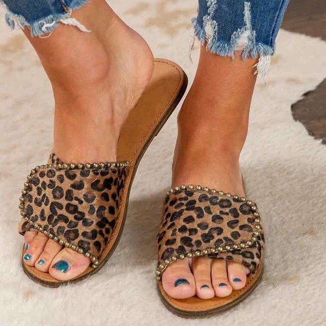 Leopard Flat Heel Summer Slippers