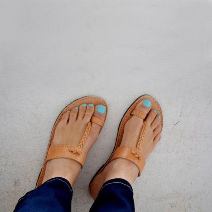 Plain Flat Peep Toe Casual Date Slippers Flat Sandals