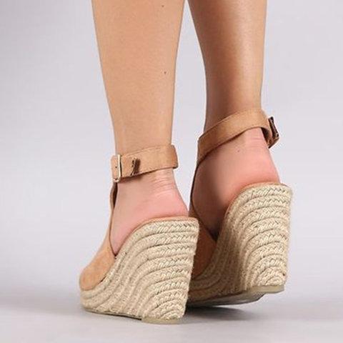 Espadrille Wedge Heel Sandals Adjustable Buckle Peep Toe Sandals