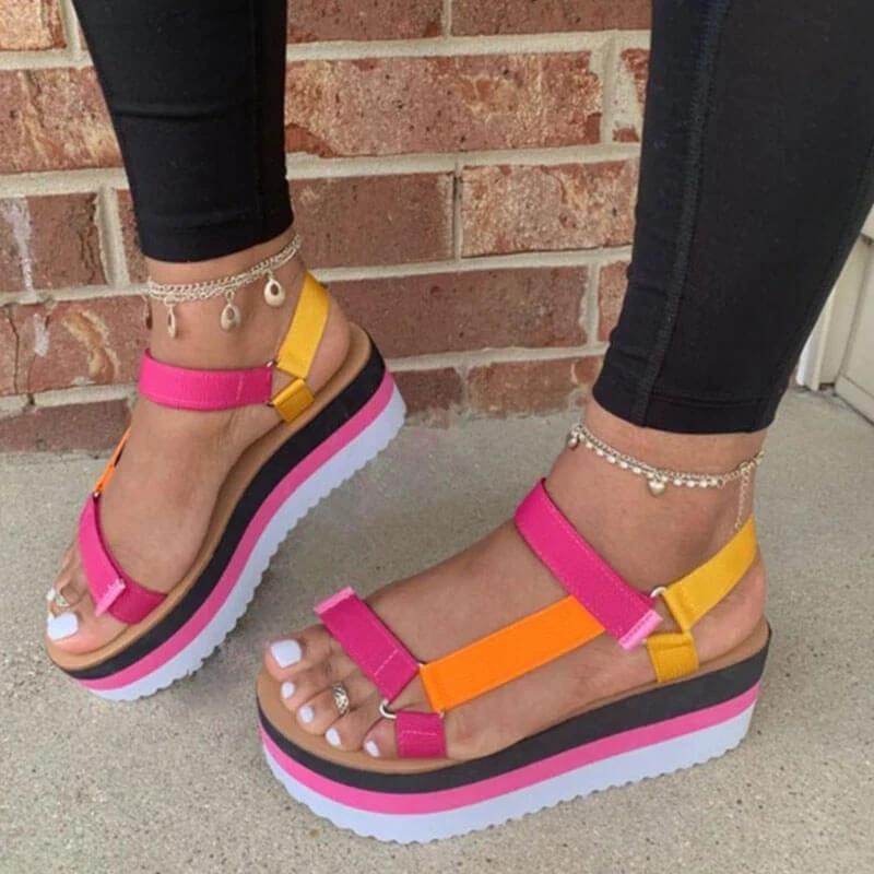 strappy velcro open toe platform platform plain sandals