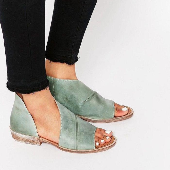 Sexy Side Open Casual Solid Open Toe Leather Sandals