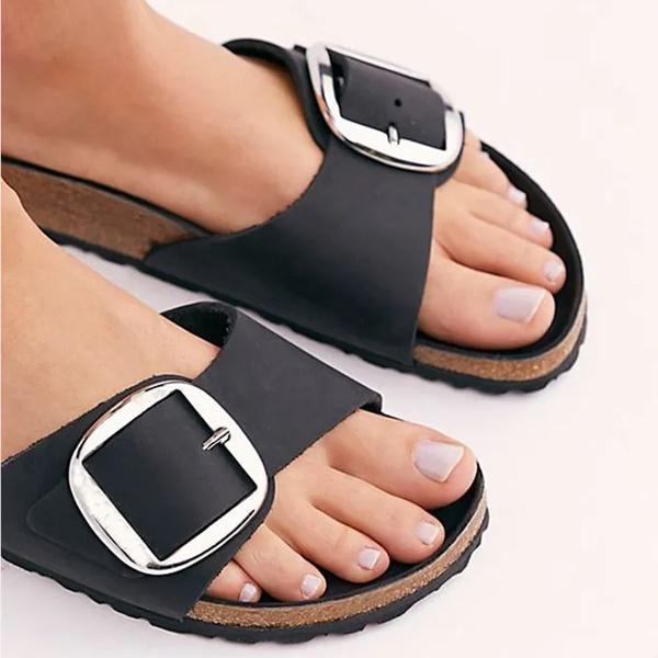 Summer Buckle Artificial Leather Slippers