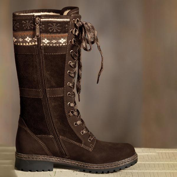 Women Sexy Lace Up Low Heel Warm Boots