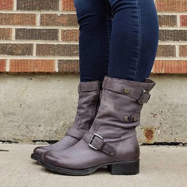 Women Casual Round Toe Low Heel Zipper Comfy Boots