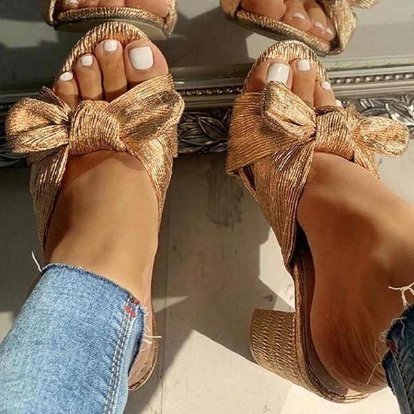 Peep Toe Bowknot Design Chunky Heeled Sandals