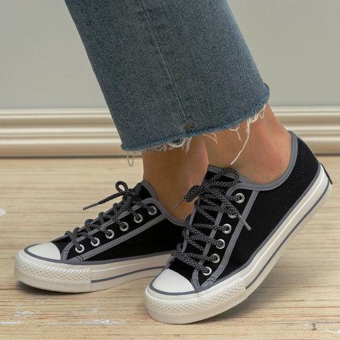 Outdoor Casual Lace Up Flat Heel Canvas Sneakers