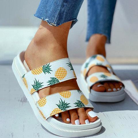 Women Slide PVC Pineapple Printed Home Wear Sandals