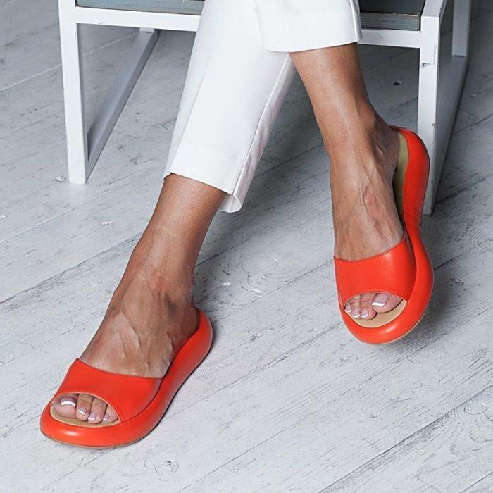 Women's Fashion Footbed Peep Toe Slip On Slide Sandals