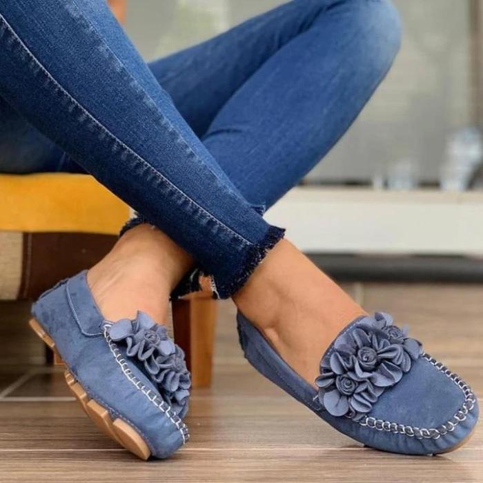 Women Comfy Slip-on Flower Suede Loafers
