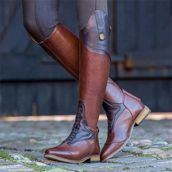 Women Color-block Riding Boots Low Heel Pu Boots
