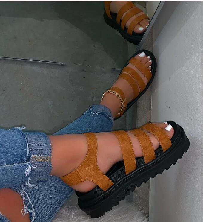 Buckle Platform Open Toe Ankle Strap Plain Platform Sandals
