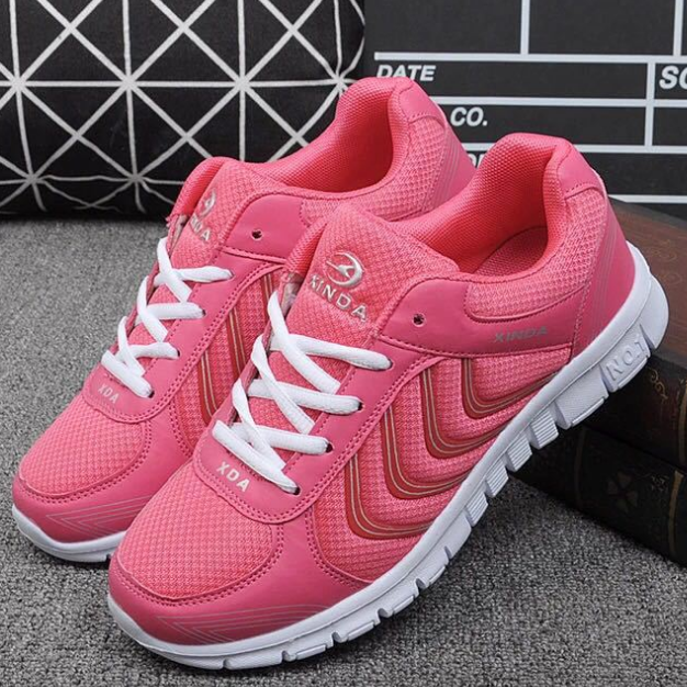 Women Casual Breathable Walking Mesh Lace Up Flat Sneakers