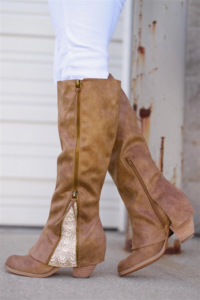Winter Over Knee Boots Lace Chunky Heel Boots